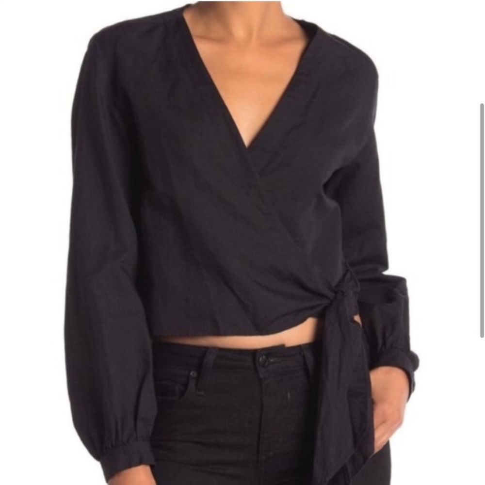 RAG & BONE Prescot Linen Blend Long Sleeve True Wrap Top Blouse V-neck B…